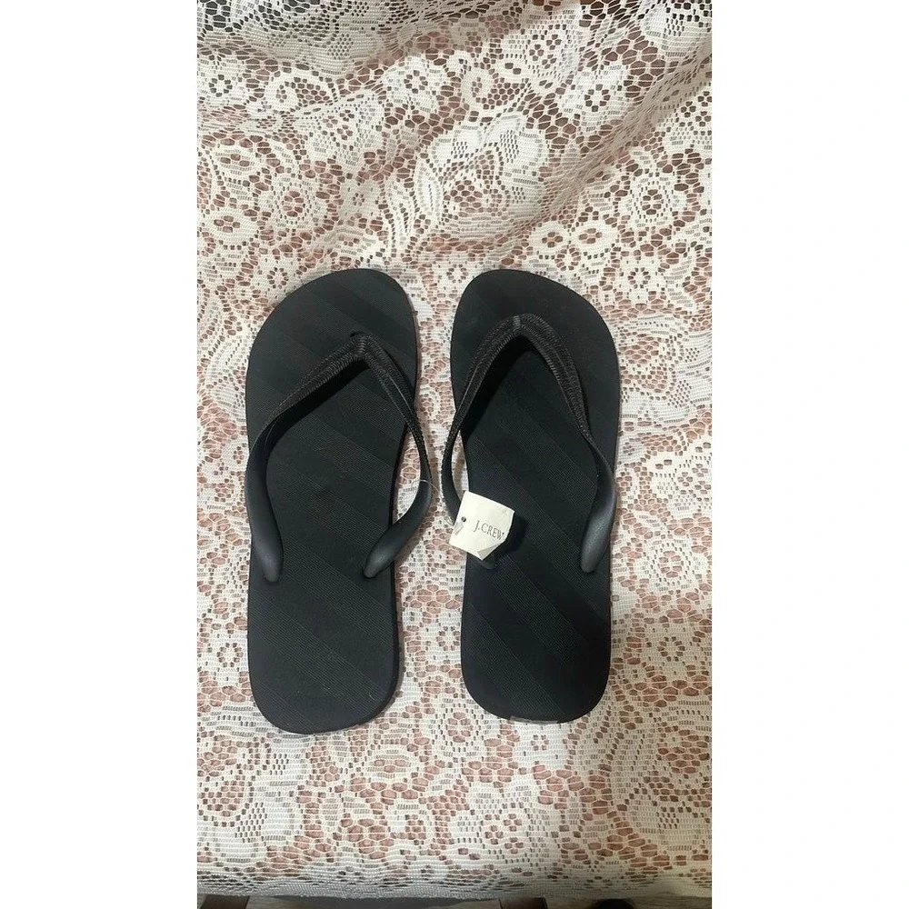 J.Crew Flip Flops Mens‎ 11 Black Good Textured Rubber Beach Sandals 3351